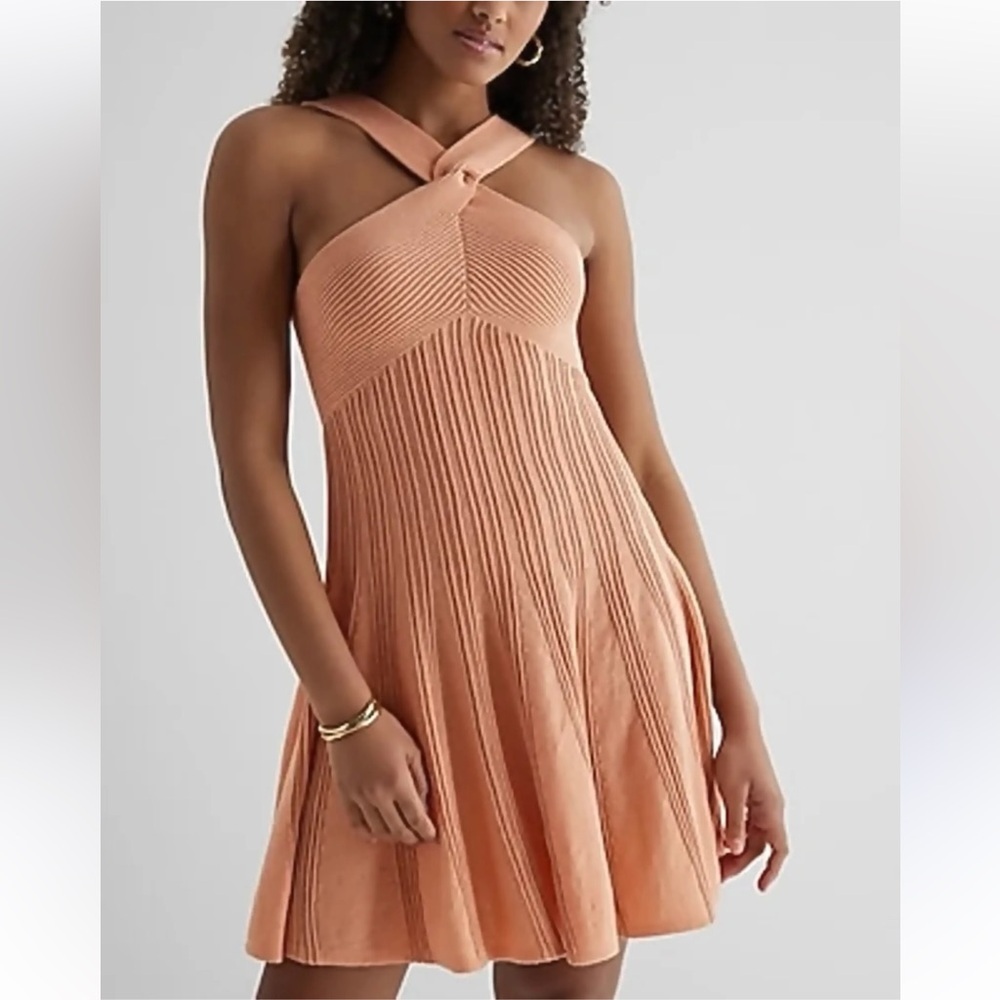 Express NWT Peach Knit Backless Halter Dress
